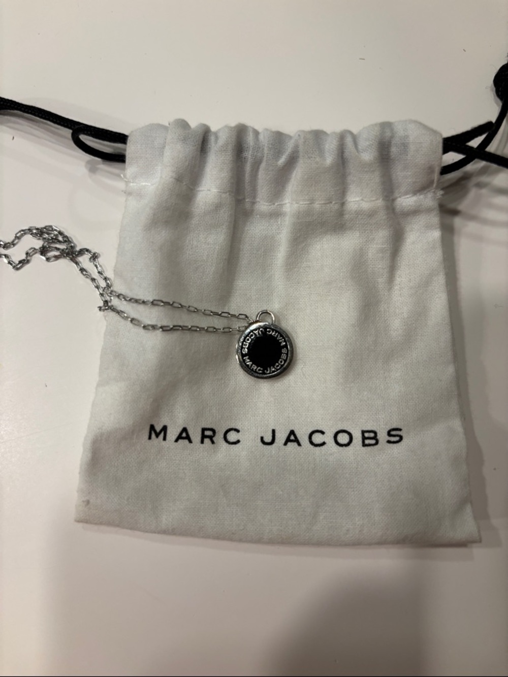 Marc Jacobs Silver Necklace with Black Accent Pendant